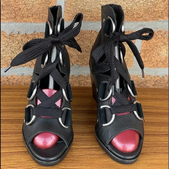Sorel After Hours Leather D Ring Lace up Wedge Sandal Bootie sz 5 - Picture 3 of 12